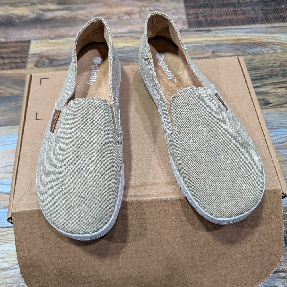 Glolily Elle Canvas Slip on, Size 11, Color Tan Sparkle